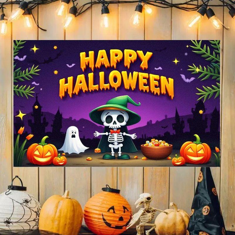 Halloween Banner Happy Halloween Tapestry Cute Ghost Pumpkin Print Backdrop Home Garden Party Wall Hanging Decor Flag