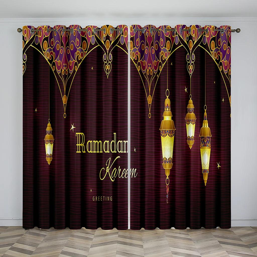 Ramadan Kareem Curtains Thin Shading Polyester Fiber Print Suitable Living Room Bedroom Kitchen Decor Curtain Ideal For Sitting