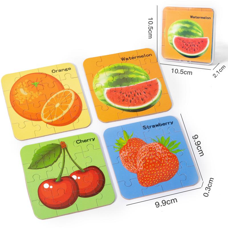 64 Pieces Wooden Puzzle Cartoon Animals Car Fruits Vegetables Pattern Jigsaw Puzzles Game Kids Educational Learning Toys