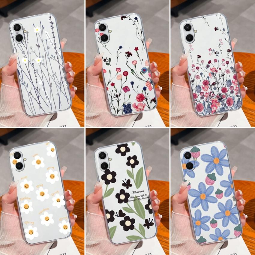 Для Samsung A07 A71 A17 A37 A53 A54 M36 F36 F56 Прозрачный Мягкий ТПУ Чехол для Телефона Летние Цветочные Узоры Мягкий Силиконовый Противоскользящий Чехол для Samsung