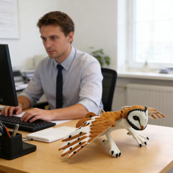 3D Printed Barn Owl Flexible Articulated Owl Model Lifelike Bird Sculpture Collectible Desk Toy for Stress Relief