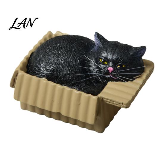 Waterproof Cat Statue Mini Ornaments, Simulation Express Carton with Resin Kitten Figurines, Cute Healing Desk Accessory Desktop Car Dashboard Decor,