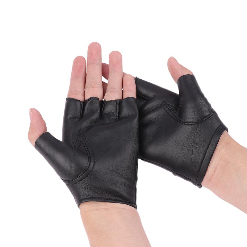 1 Pair Unisex Black Pu Leather Fingerless Gloves Female Half Finger Driving Women Men Sports Guantes Motor Punk Gloves