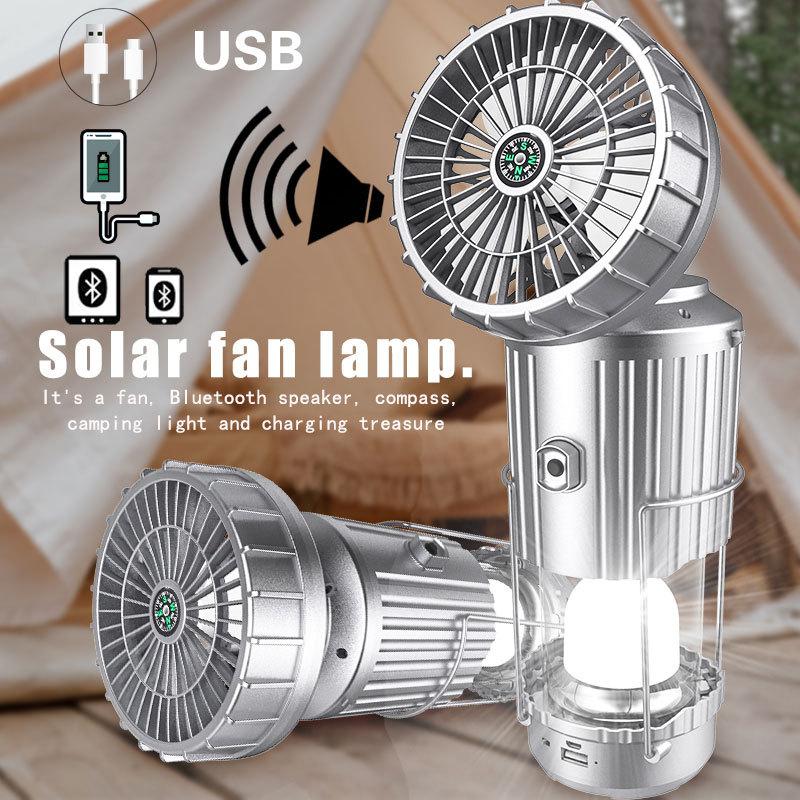 3 In 1 Outdoor Fan Light LED Solar Multifunction Camping Lamp Portable Rechargeable USB Electric Fan Camping Light Outdoor Tools
