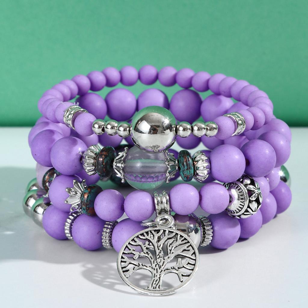 4PC Women's Fashion Elements Elastic Bead Mixed Color Love Bracelet Jewelry Accessories Suitable for Date, Party, Festival Gifts