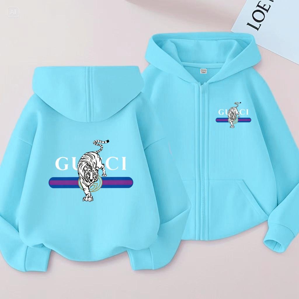 Kids Long Sleeves Cardigan Sweatshirt Girl Boy 3-12Years Hoodie Zipper Style Cute Tiger Sports Casual Fashion Loose Coat Clothes