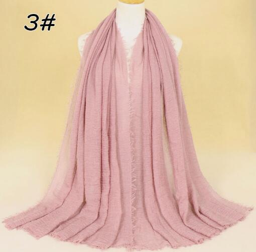 New Ethnic Oversize Muslim Crinkle Hijab Head Scarf Women Solid Bubble Cotton Shawls And Wraps Soft Big Linen Foulard Femme