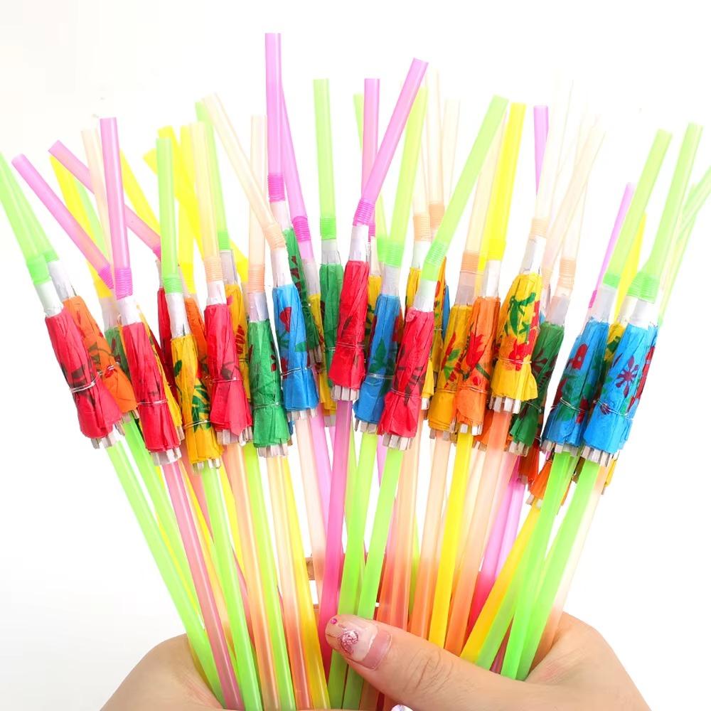 100pcs Mixed Color Umbrella Straws Plastic Parasol Drinking Straws  Summer