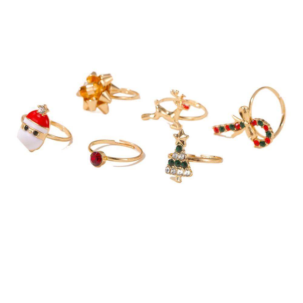 Happy New Year Elegant Charming Ornaments Santa 6pcs/set Christmas Jewelry Elk Women Ring Cartoon