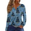 Women's Fashion Casual V-Neck Button-Up Long-Sleeve T-Shirt With Christmas Print Top