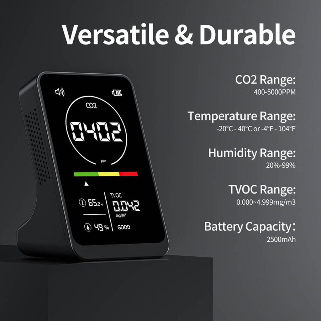 CO2 Tester Indoor Digital Air Quality Meter with Temperature Humidity TVOC Detection Carbon Dioxide Detector with Alarm