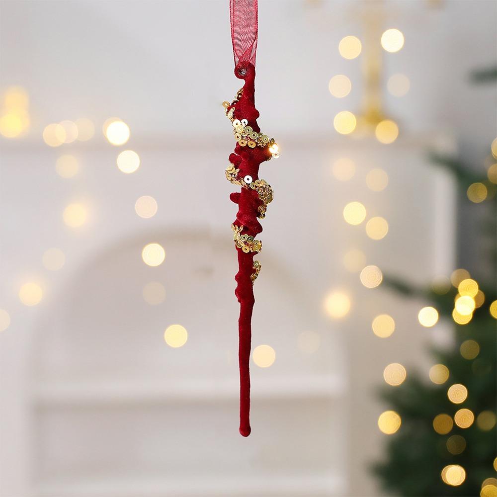 Wine Red Christmas Tree Pendant Glitter Bow Gold Sequin Snowflake Elk Hanging Ornaments Ice Bar Knot Girl Xmas Tree Pendant