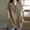 Spring Summer Women's Cotton Linen Blouse White Red Plus Size Top Solid Color Twist Button Fashion Short Sleeve Blouses