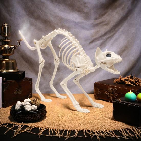Хэллоуин Скелет Кошки Украшение Ужас Пластиковый Котенок Скелет Кость Украшение с Подвижной Челюстью Шея Хвост для Вечеринки на Хэллоуин Домашний Двор Декор