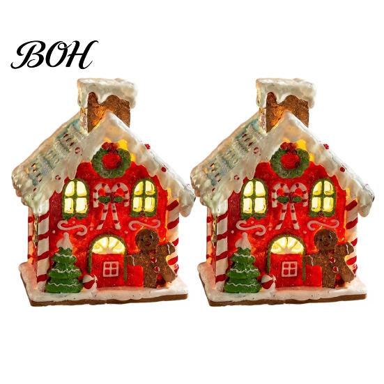 Christmas Tree Ornaments 2Pcs Train Music Box with Rotating Light, Snow Village Carousel Gift for Party Ornament, Battery/USB Powered Tabletop Decor,