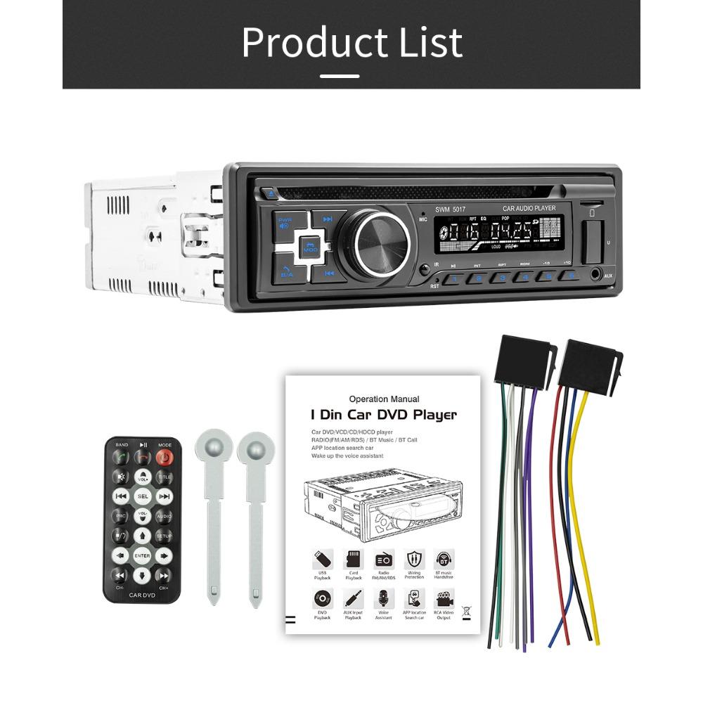 1Din автомобильный DVD-плеер универсальный мультимедийный Bluetooth музыкальный эквалайзер стерео USB TF карта FM AM авторадио AUX вход MP3-плеер