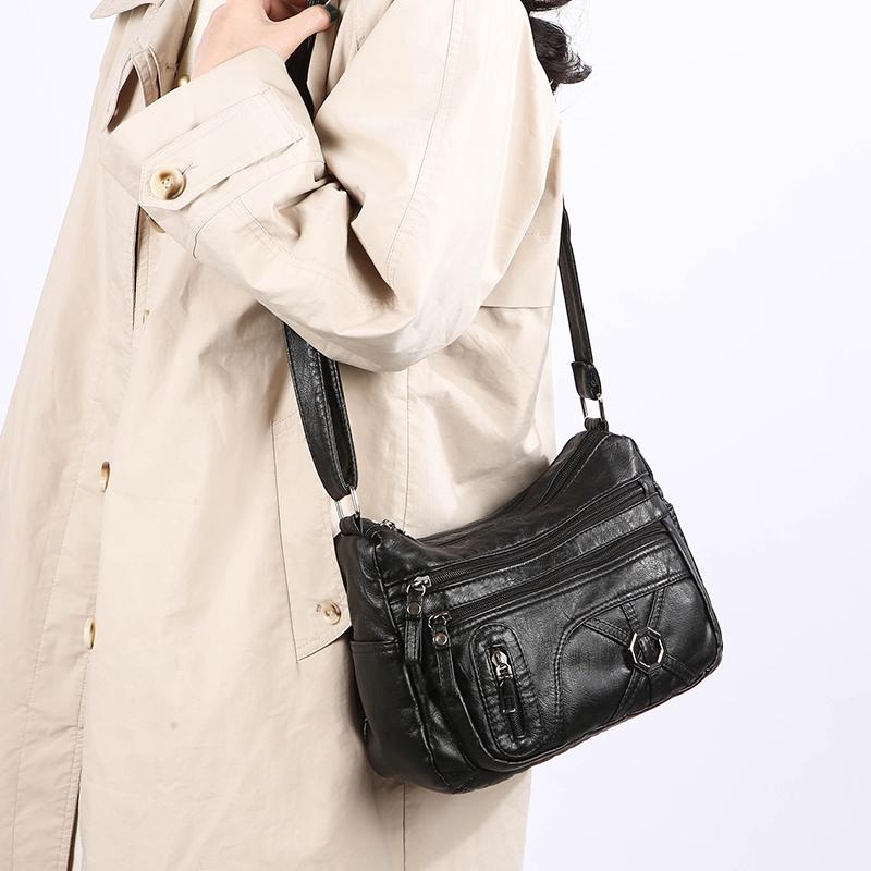 Винтажная сумка через плечо, женская сумка среднего возраста, мягкая кожаная многослойная сумка через плечо