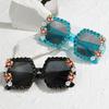Fashion Inlaid Rhinestone Sparkling Square Frame Sunglasses For Women'S Summer Beach Personalized Party Outfits And Accessories