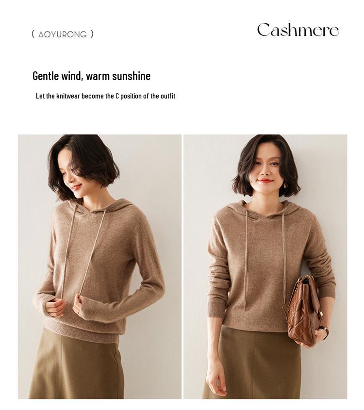 Women's Hooded Cashmere Sweater: Loose Knitwear Top for Autumn/Winter