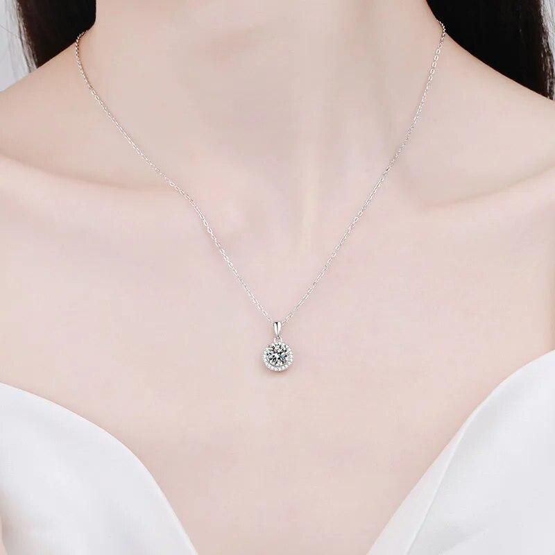 D Color 1ct  Round Moissanite Pendant for Women Sparkling Diamond Necklace 6.5mm Stone 100% S925 Sterling Silver Jewelry