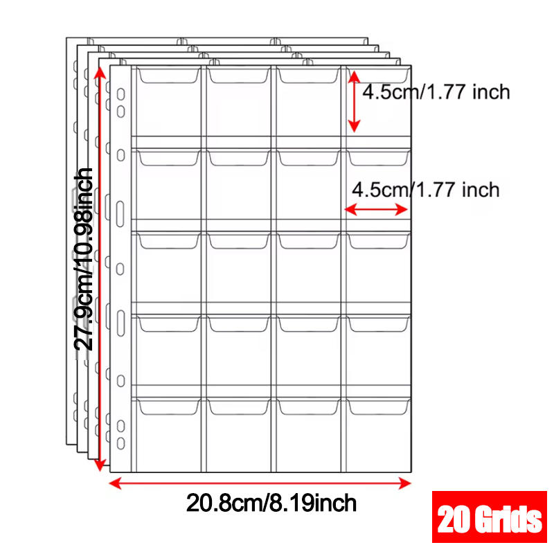 20/30/42 кармана Сменная страница для хранения монет 10 шт. ПВХ прозрачные кошельки Принадлежности для коллекции марок Дисплей Листы для скоросшивателя