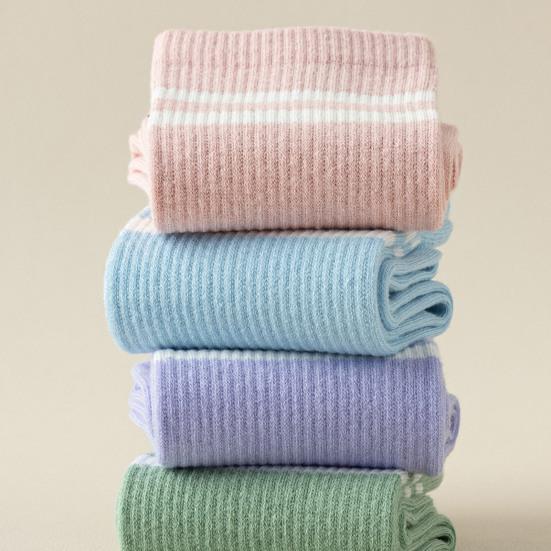1 Pair Women Socks Mid-tube No Odor Striped Contrast Color High Elasticity Anti-slip Breathable Soft