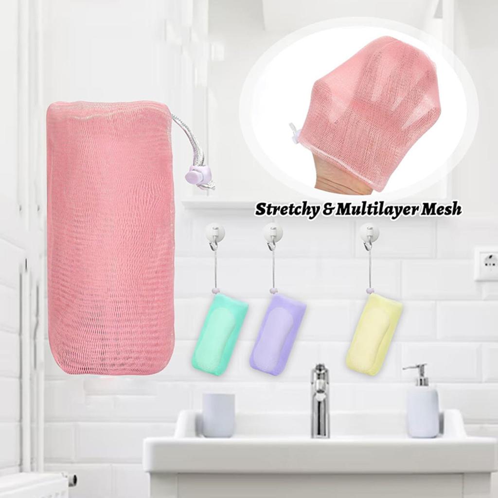 Exfoliating Nylon Mesh Soap Pouch Bubble Foam Net Soap Bag for Shower Soap Sack Holder Pocket Body Facial Cleaning Tool