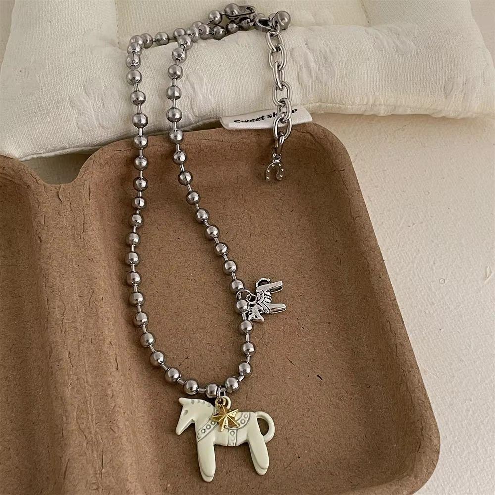 Funny Enamel Colt Horse Pendant Necklace Sweet Collarbone Chain Necklace Decoration