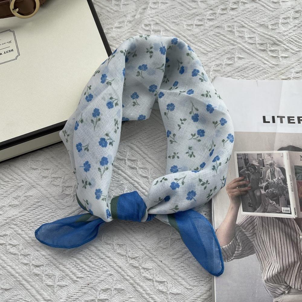 Floral Print Pattern Hair Scarf Double Sides Head Handkerchief Silk Scarf  Spring Summer Fall