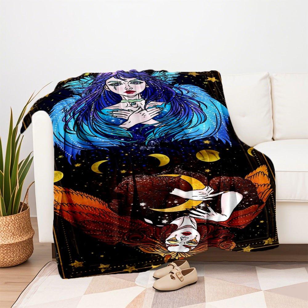 "Enchanted Celestial Wings Fantasy Art Print"Blanket Flannel Throw Blanket for Sofa, Bed, Travel, Camping, Office, Couch, Chair, And Bed Gif