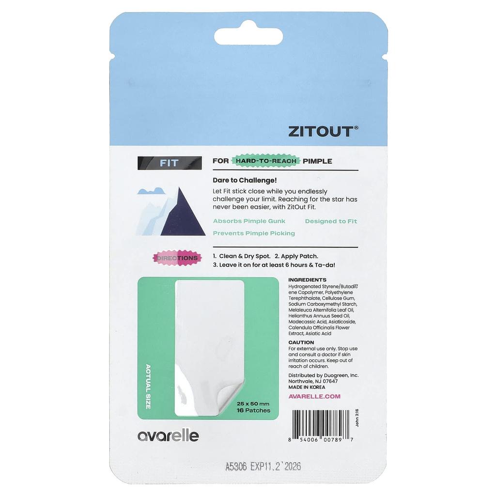 AVARELLE Zitout® Fit, Translucent Hydrocolloid Patches, 16 Pieces