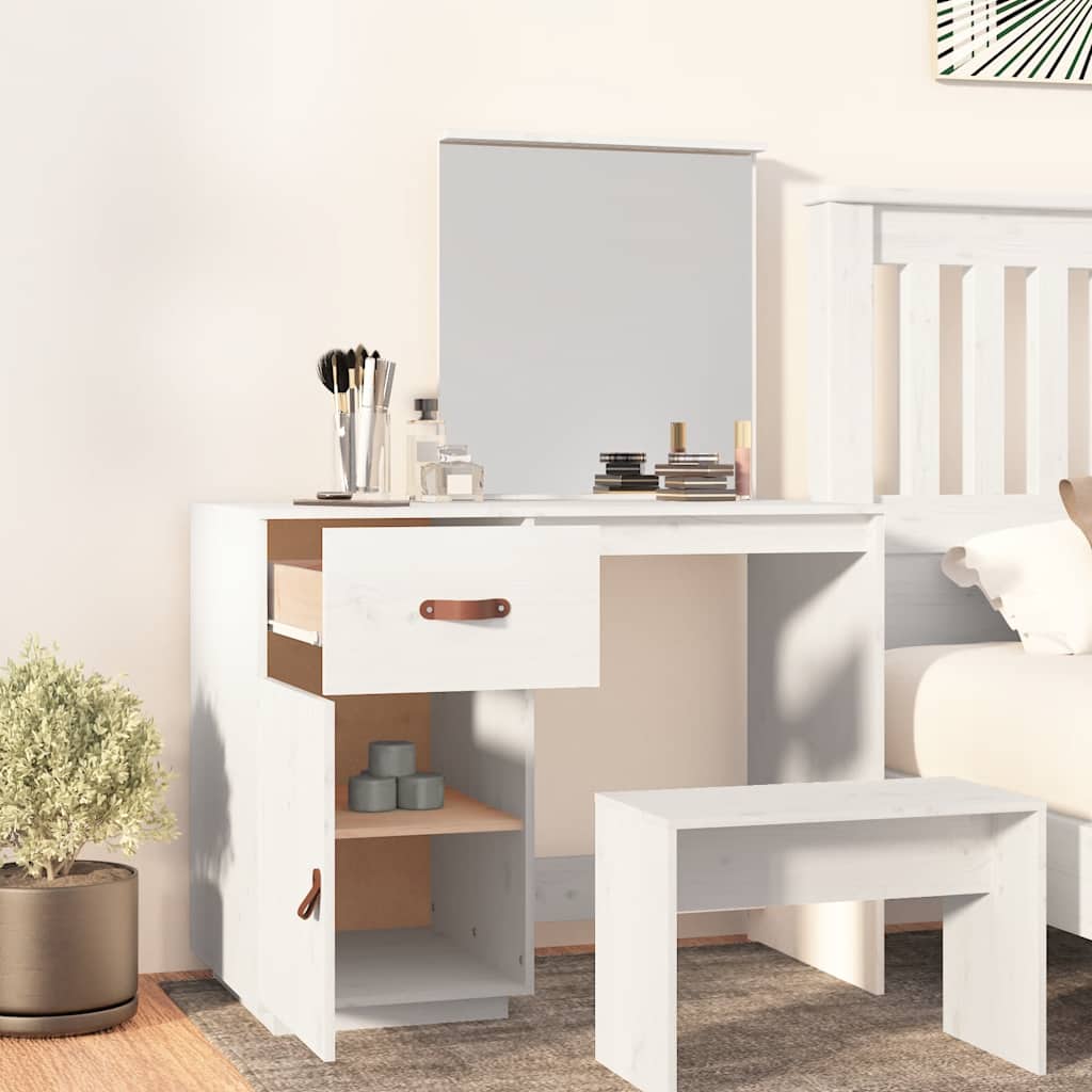 White Makeup Table 95 x 50 x 134 cm Solid Pine Wood