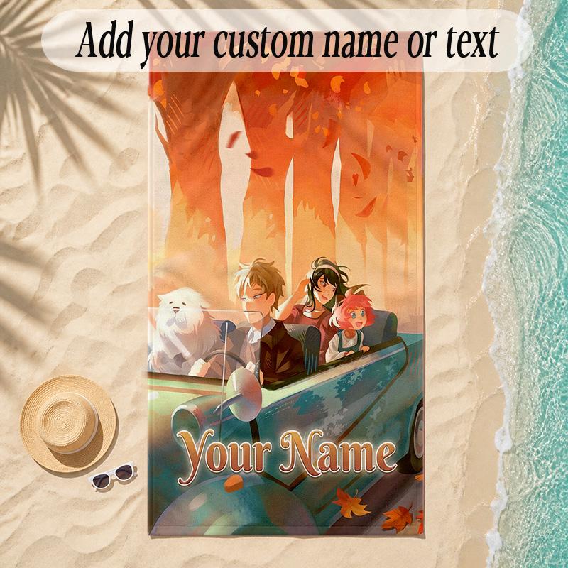 Beach TowelSpy × Family Custom Name Text Personalized Soft Towel for Beach Pool Indoor Home Decor Gift