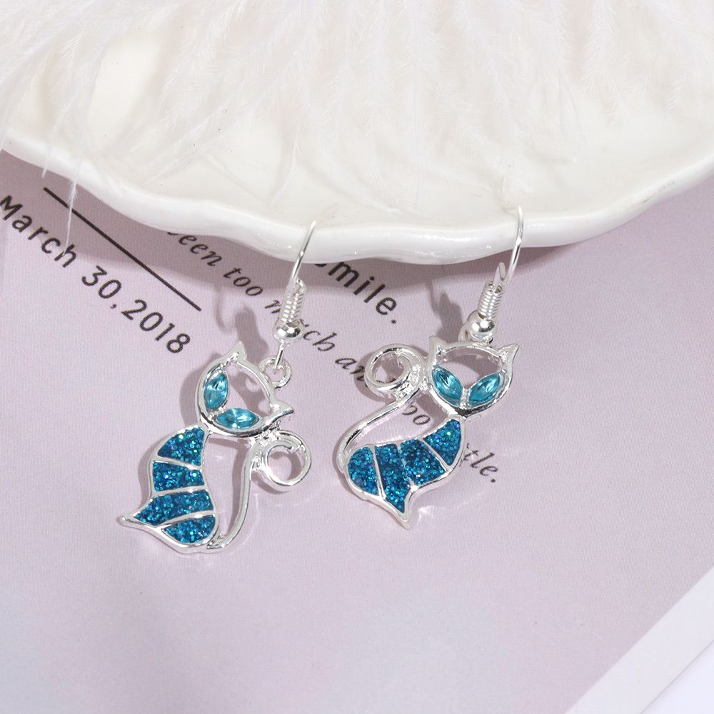 1Pair Trendy Women Elegant Gift Opal Cat Earrings Jewelry Hook Ear Stud Drop Dangle