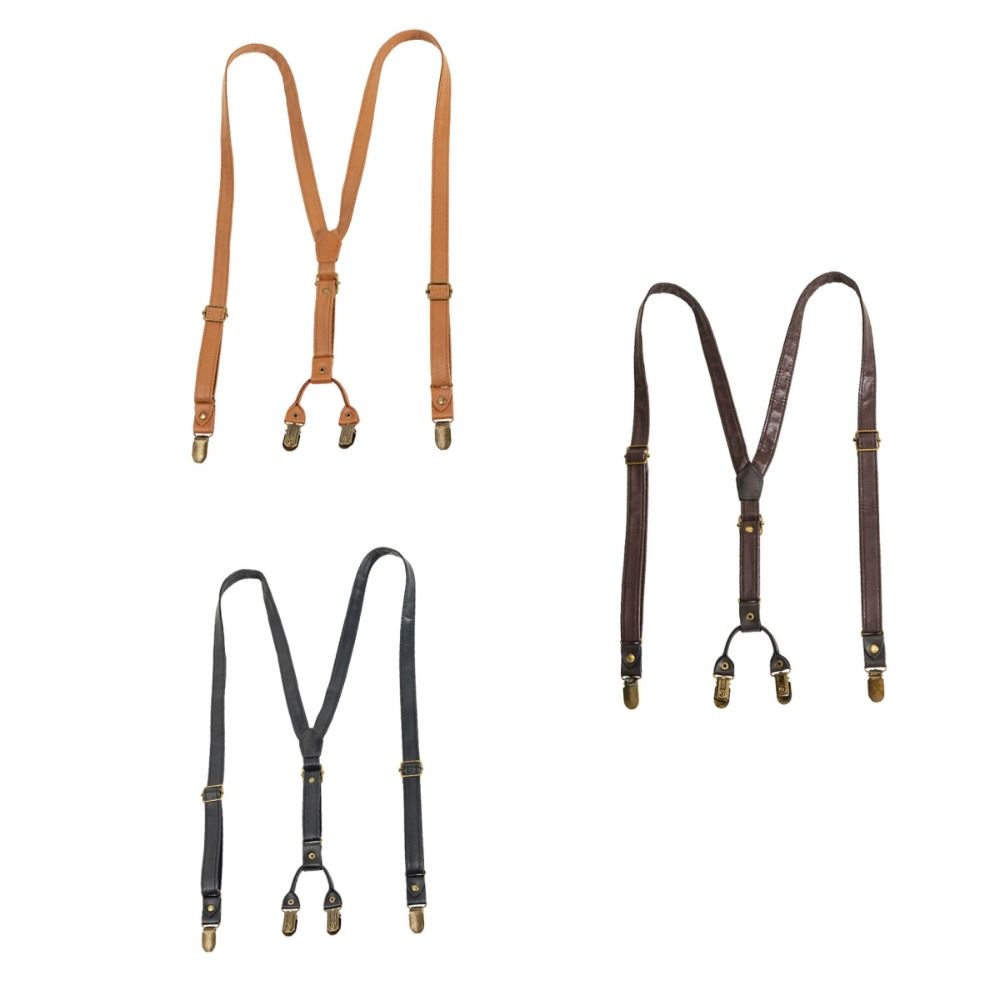 Brown Suspenders for Men Black Suspender Clip Simple Leather Suspenders  Gift