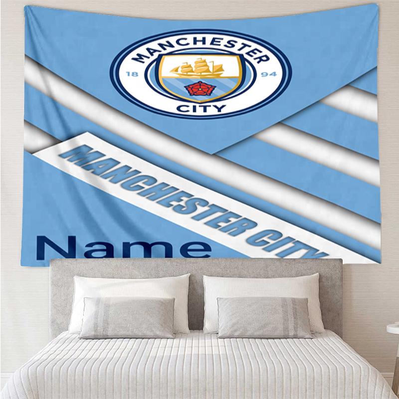 Custom Name Manchester City Print Tapestry, Backdrop, Easy Setup, Ideal for Bedroom, Office & Living Room, with Aesthetic Wall Hanging Decor.