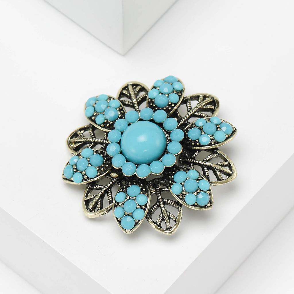 Middle Eastern Turkish Bohemian Vintage Flower Brooch, Personalized Rhinestone Jewelry Pin