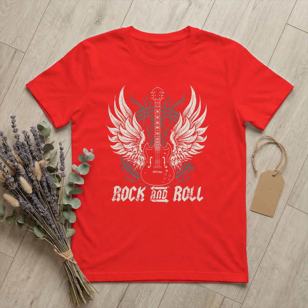 GuitarBass Rock and Roll Wings TShirt for Unisex Crewneck 100 Cotton T Shirts Floral Music Short Sleeve Tee Shirt Printed Tops