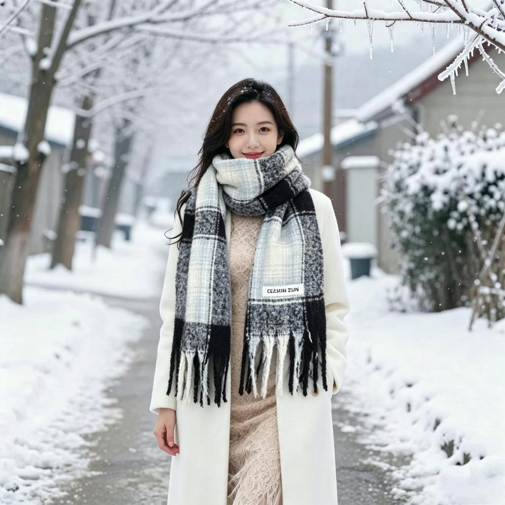 Harbin Tourism Blue Scarf Women's Autumn and Winter Atmosphere Advanced Warm Equipment Northeast Wear Scarf