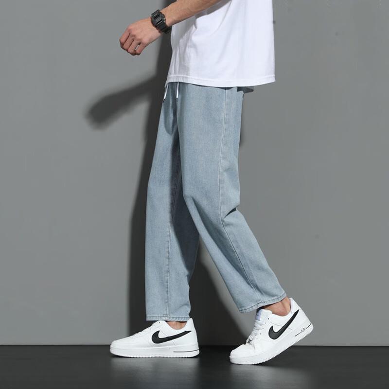 Dingfengbaoluo Мужские уличные свободные прямые укороченные джинсы