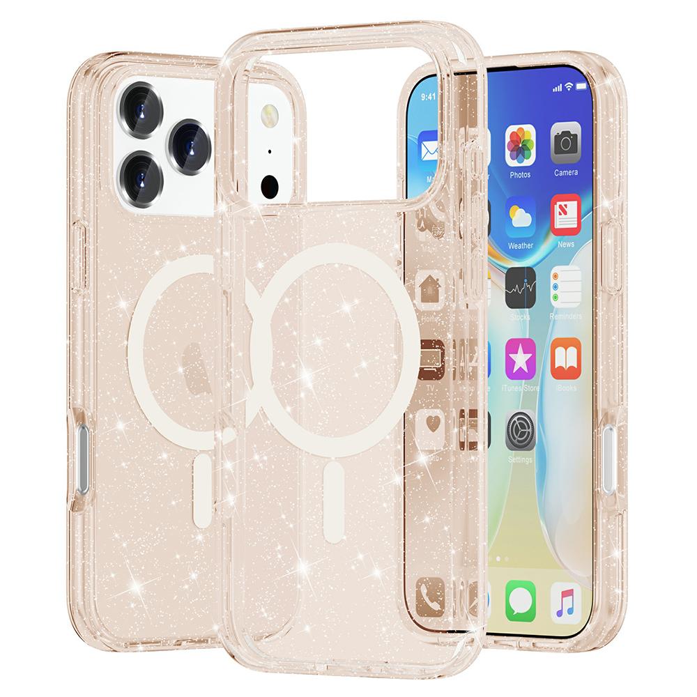 For iPhone 17 Pro Case Compatible with MagSafe Glitter Powder PC+TPU Phone Cover