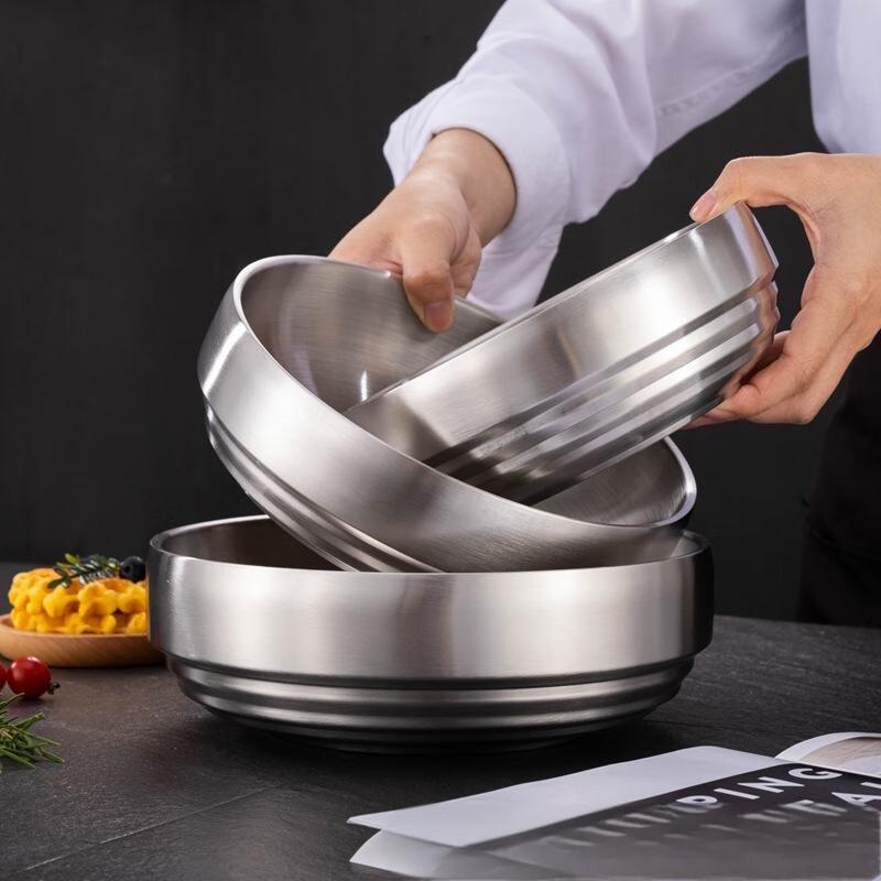 JINGRUIXIANG Корейский стиль Двухслойная миска из нержавеющей стали
