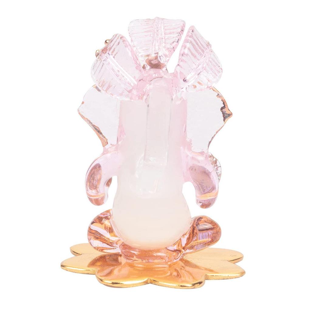 God Ganesh Sitting On Petal Statue (Murti) Idol Showpiece Handmade of Crystal Glass by for Worship, Decoration, Car Dashboard, Gift