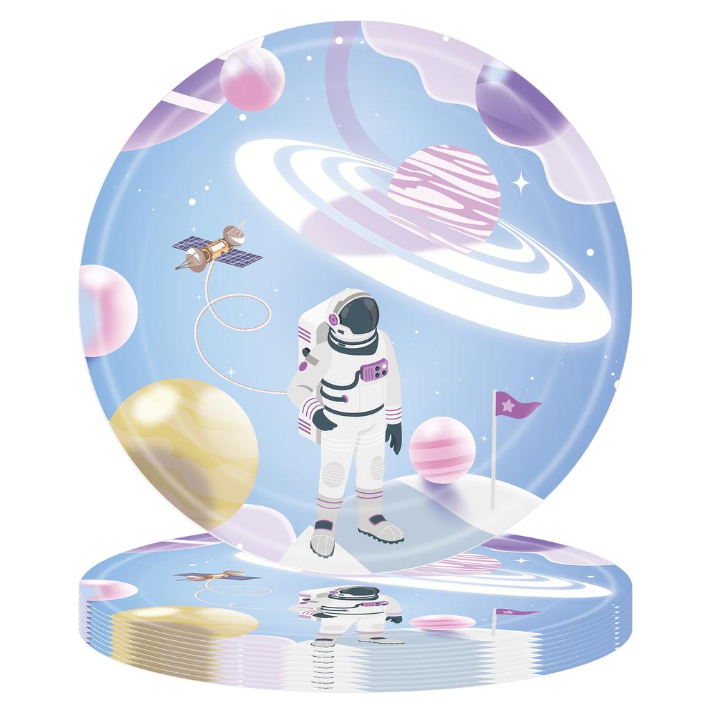Light Blue Planet Party Disposable Tableware Set Rocket Planet Outer Space Plates Happy Kids Space Theme Birthday Party Decor