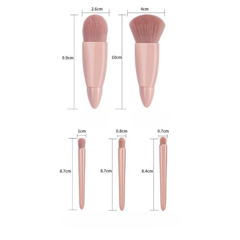 Портативный набор из 5 кистей для макияжа, дорожный набор с зеркалом, мини-многофункциональная кисть для пудры и кисть для нанесения тональной основы, кисть для теней для век