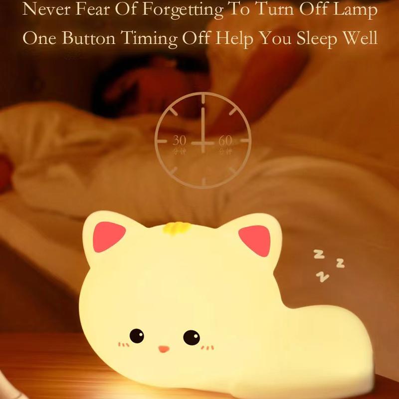 Silicone Cat Night Light, Bedroom Illuminated Remote Control Pat Light, USB Portable Charging Baby Sleeping Atmosphere Light