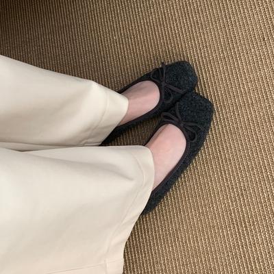 Модная женская обувь с мелким подъемом, женские балетки с бантом-бабочкой, с квадратным носком, из флока, женские балетки, обувь слипоны, новые