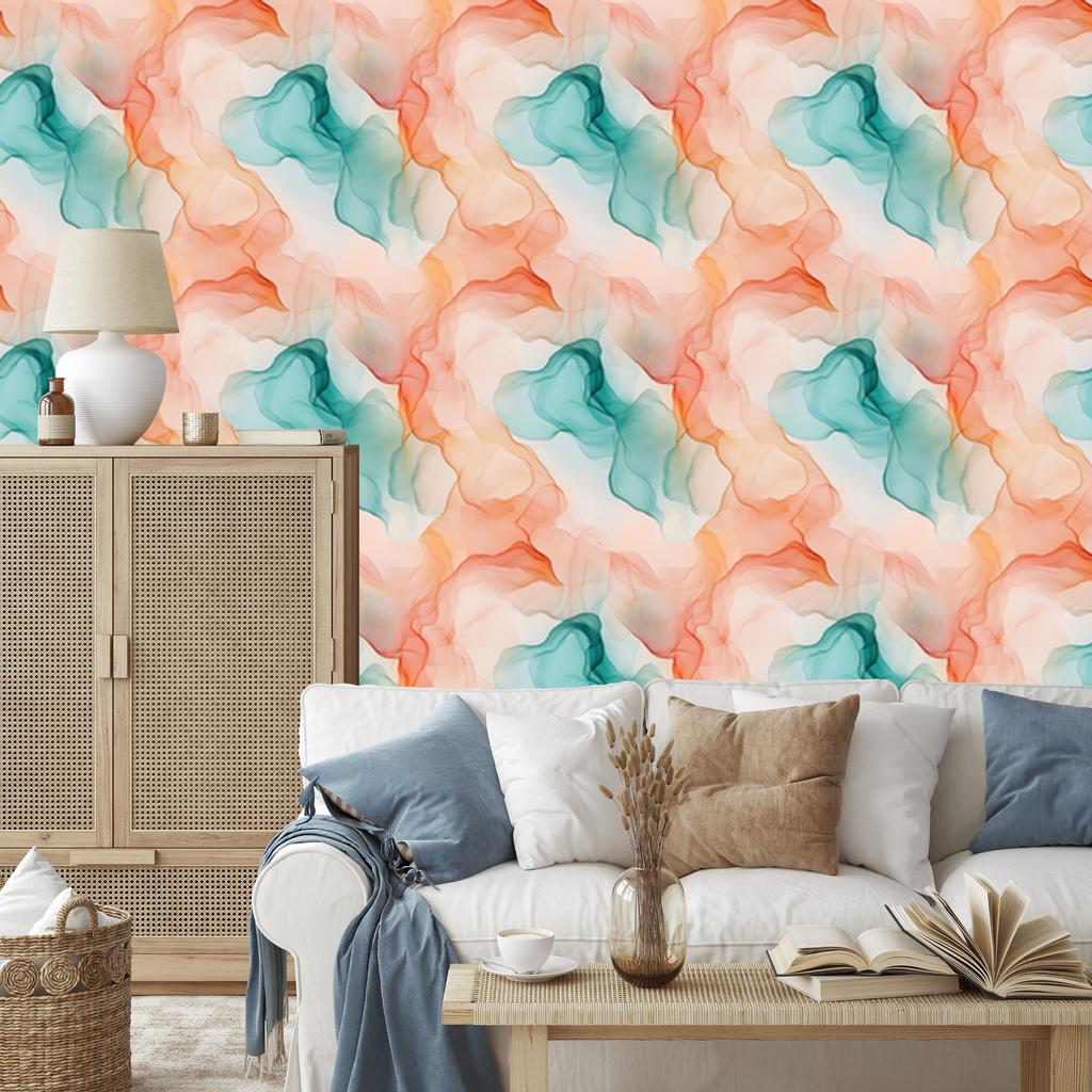 Ink Cream, Peach and Light Gray Wallpaper 50x1000