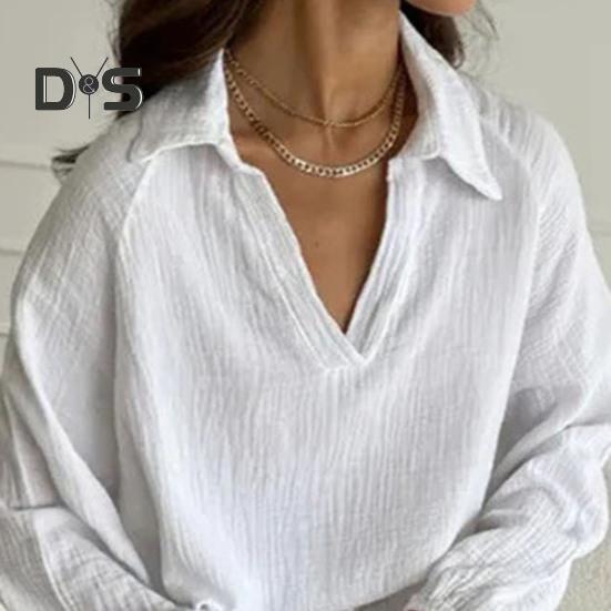 Женский повседневный комплект из двух предметов, свободный повседневный топ с длинными рукавами и штаны на шнуровке, женский наряд для отдыха с отложным воротником