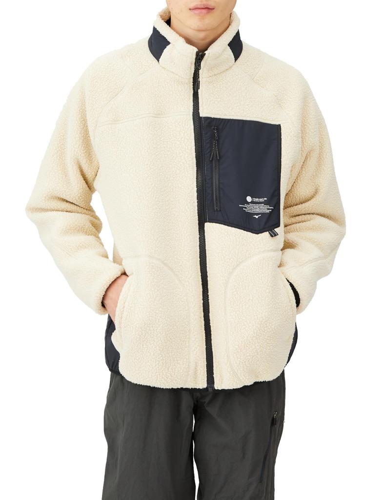 Mizuno Outdoor Polartec Thermalloft Reversible Fleece Cream Size B2MCA501 Jacket, White, L,